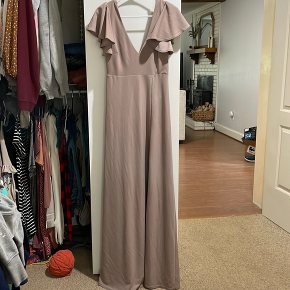 Hannah Flutter Sleeve with Slit Taupe Dress - Picture 1 of 3